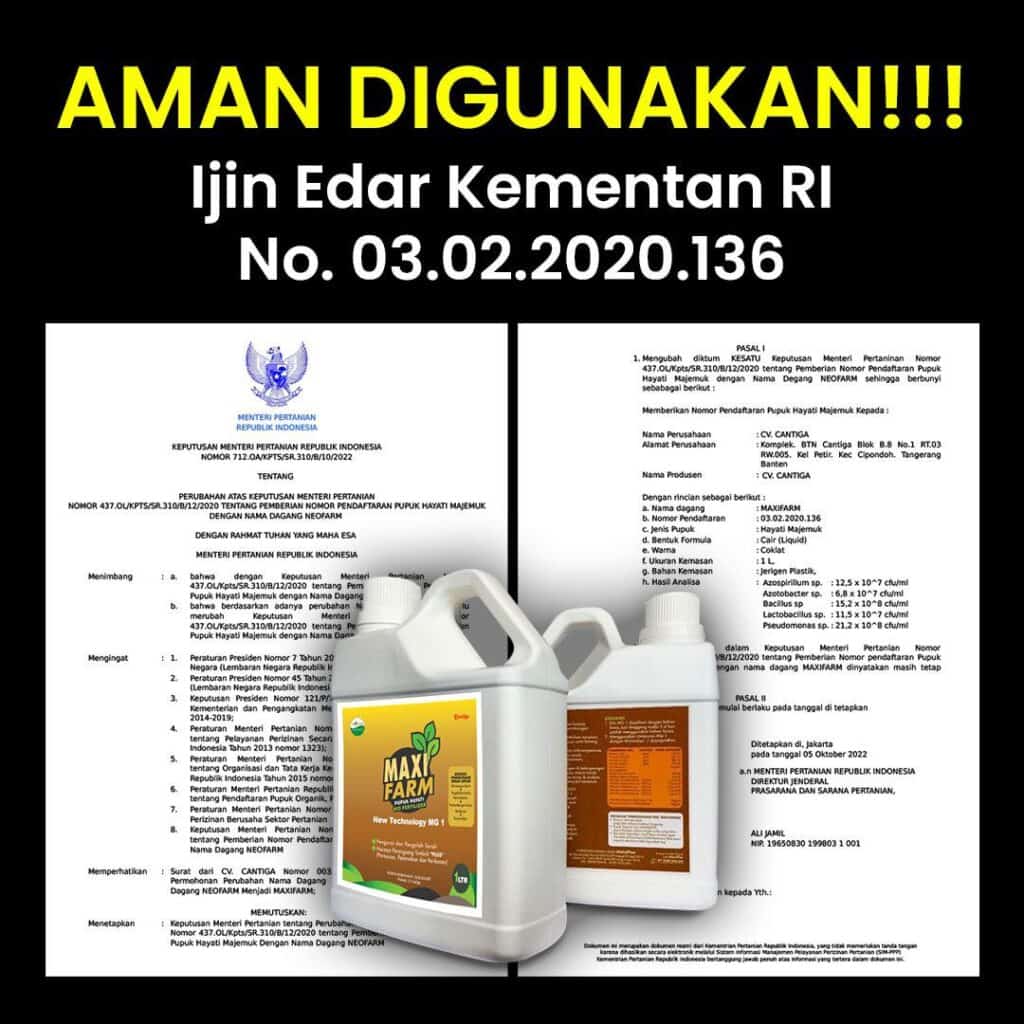Ini adalah ijin edar pupuk hayati cair MaxiFarm