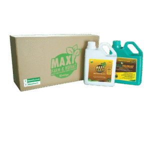 Paket Mix Maxi Pupuk yang terdiri dari pupuk hayati cair MaxiFarm dan formula pembenah tanah MaxiHumat yang efektif untuk lahan pertanian yang cukup luas.